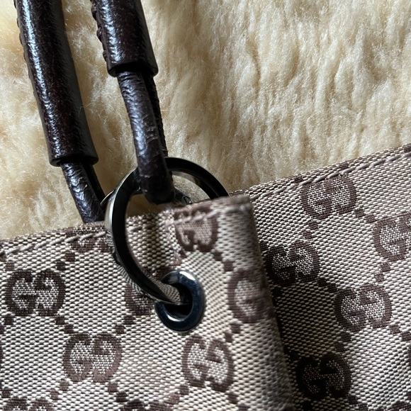 Authentic Gucci Tote Bag GG Canvas Brown Cinghiale Leather Great Condition! - Picture 11 of 16